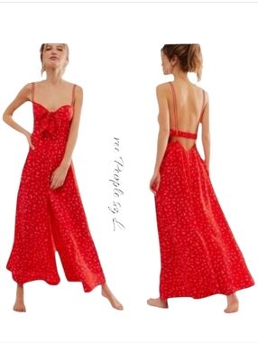 FREE PEOPLE Intimately Red Combo Wide Leg Romper NWT sz L